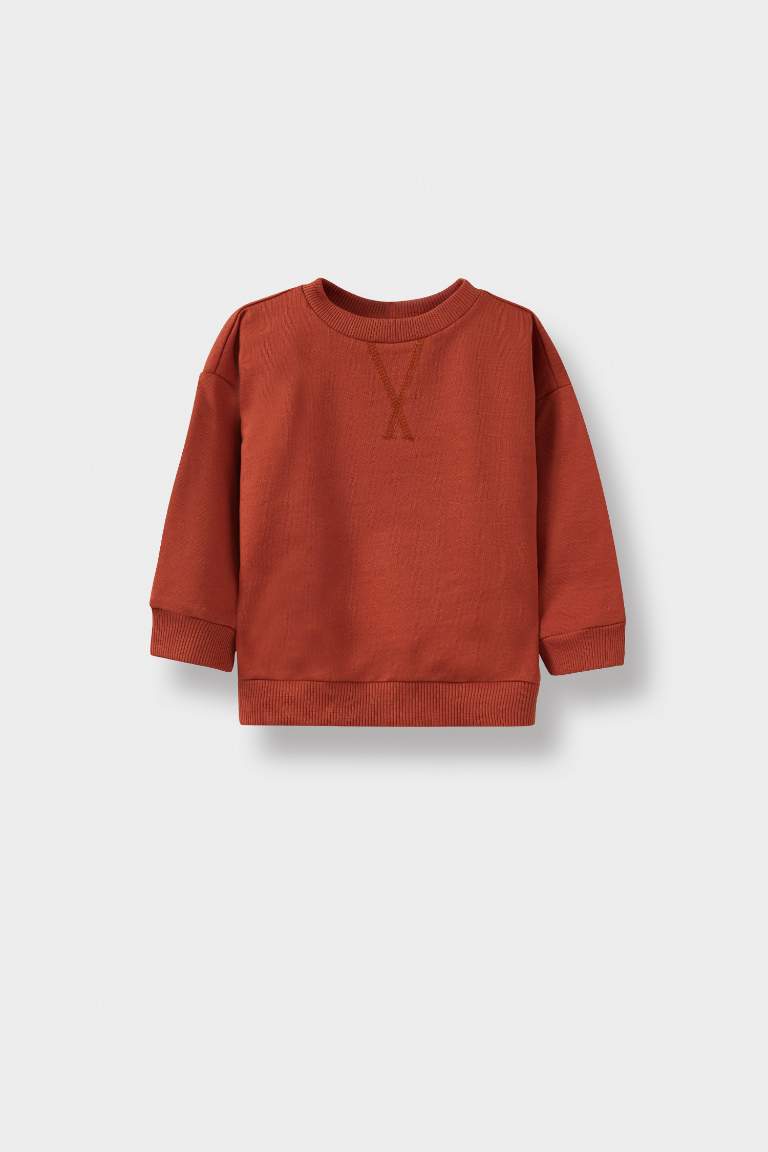 Erkek Bebek Bisiklet Yaka Basic Düz Sweatshirt