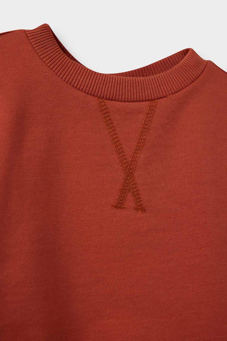 Erkek Bebek Bisiklet Yaka Basic Düz Sweatshirt