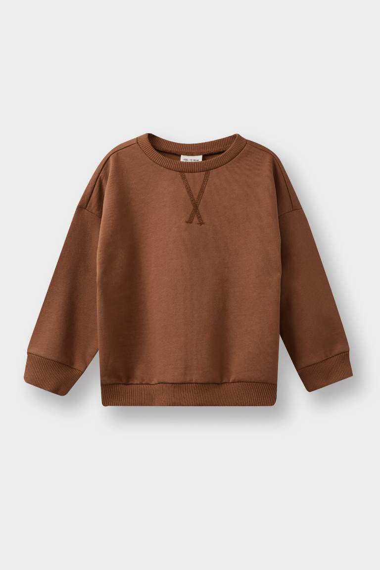 Erkek Bebek Bisiklet Yaka İçi Yumuşak Tüylü 2'li Sweatshirt