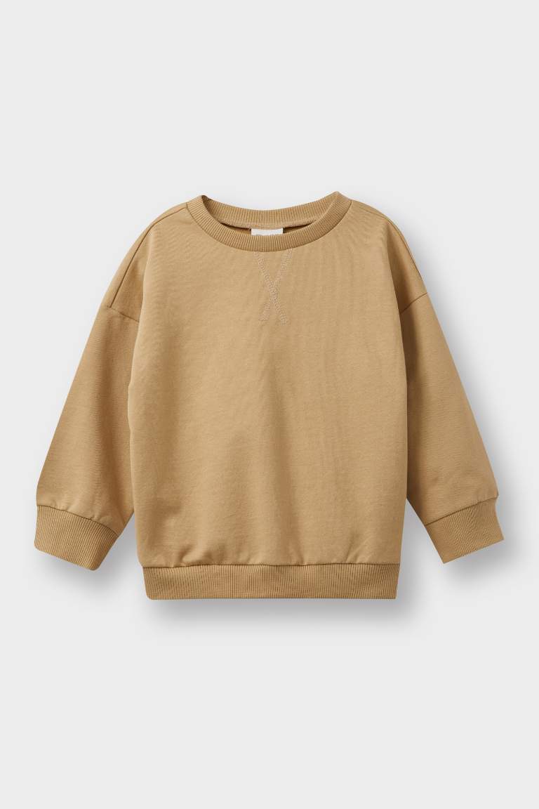 Erkek Bebek Bisiklet Yaka İçi Yumuşak Tüylü 2'li Sweatshirt