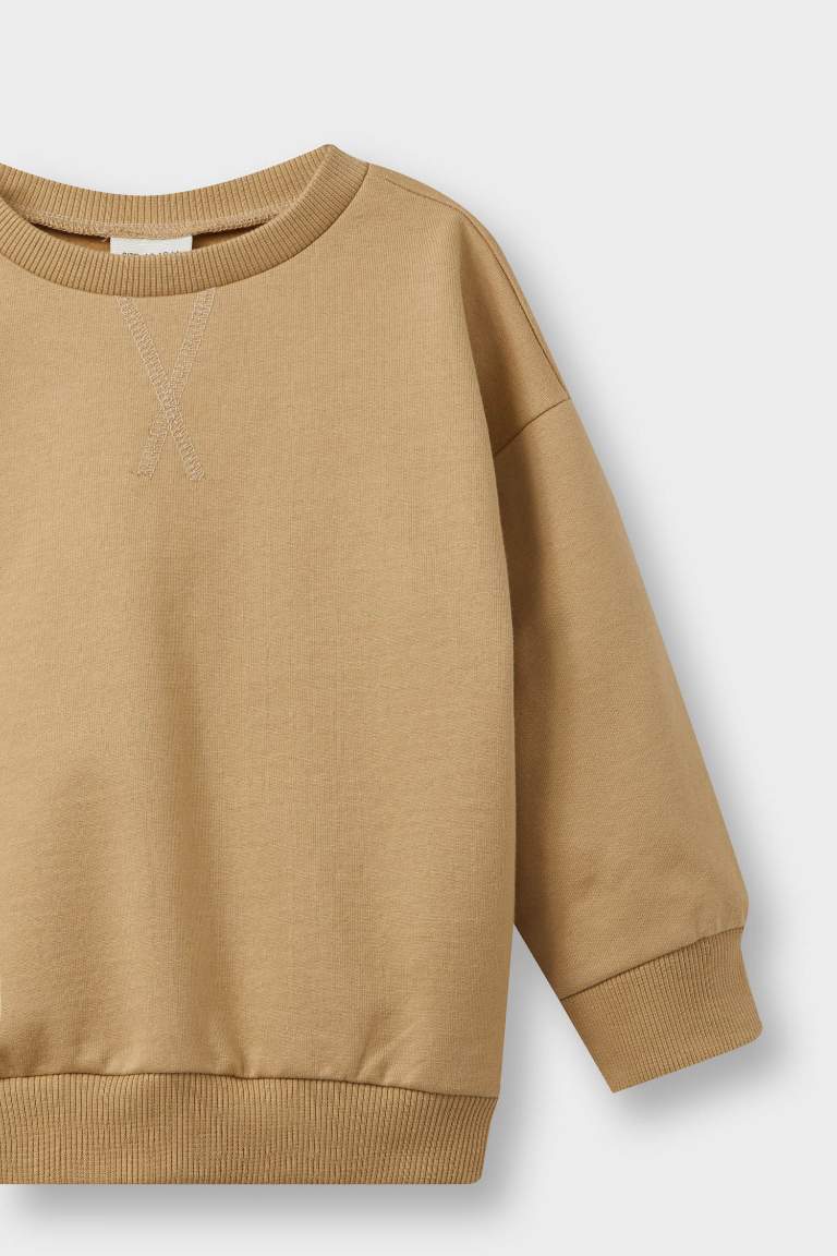 Erkek Bebek Bisiklet Yaka İçi Yumuşak Tüylü 2'li Sweatshirt