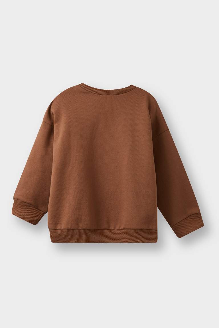 Erkek Bebek Bisiklet Yaka İçi Yumuşak Tüylü 2'li Sweatshirt