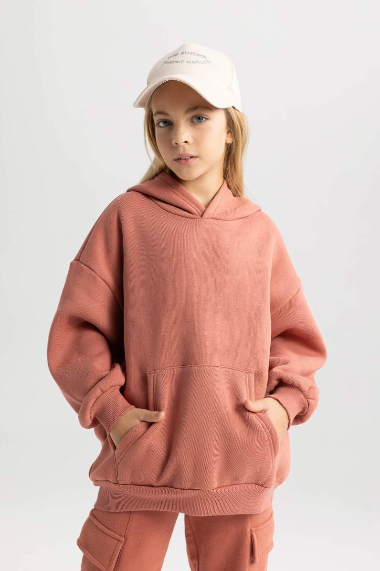 Girl Oversize Fit Hooded Sweatshirt Thick Fabric