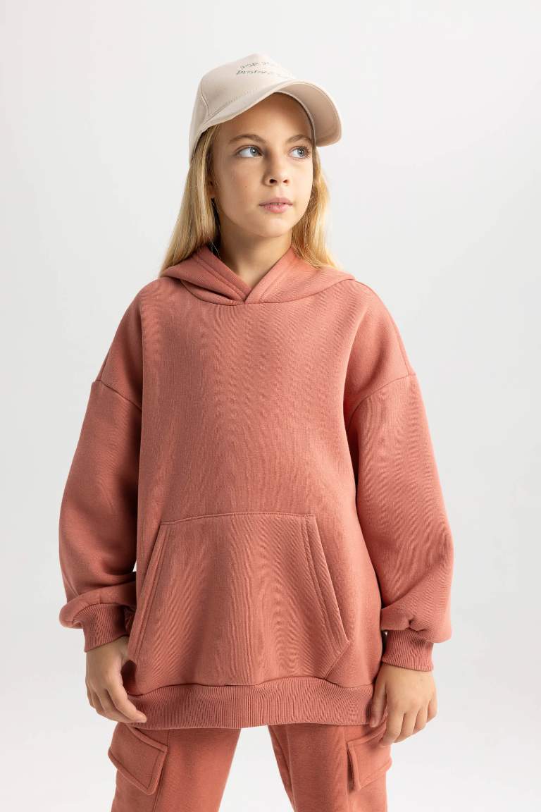 Girl Oversize Fit Hooded Sweatshirt Thick Fabric