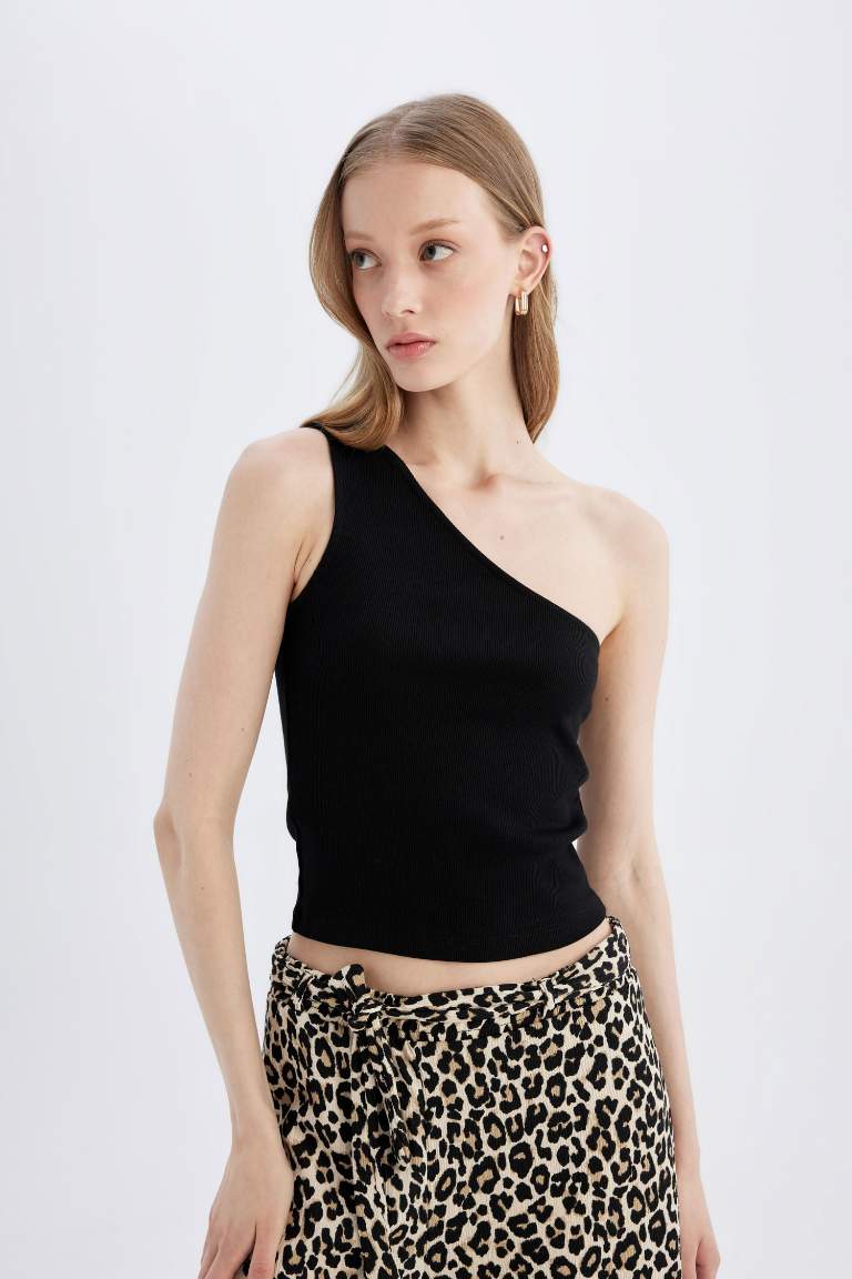 Slim Fit One Shoulder Ribbed Camisole Crop Top