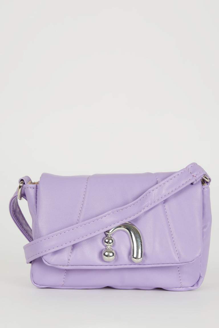 Woman Buckle Detailed Faux Leather Crossbody Bag