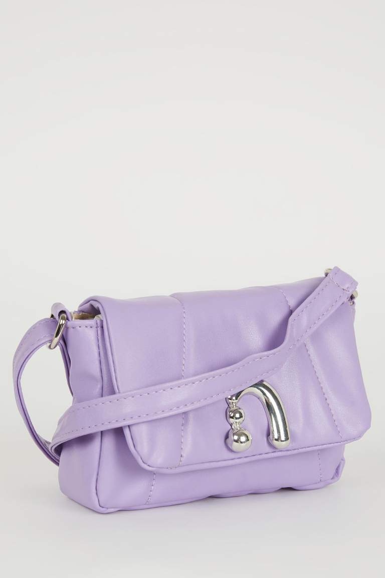 Woman Buckle Detailed Faux Leather Crossbody Bag