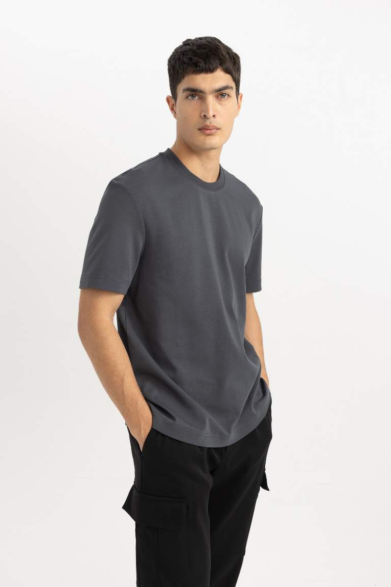 Regular Fit Crew Neck Basic Heavy Fabric T-Shirt