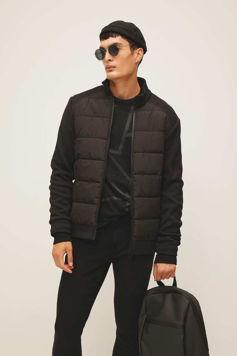 Slim Fit Mont Dar Kesim Dik Yaka Fermuarlı Çift Cepli