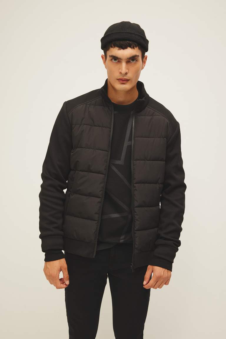 Slim Fit Mont Dar Kesim Dik Yaka Fermuarlı Çift Cepli