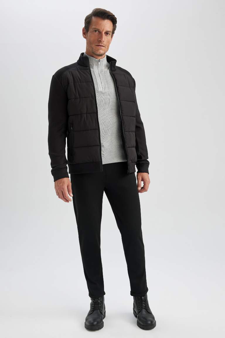 Slim Fit Mont Dar Kesim Dik Yaka Fermuarlı Çift Cepli