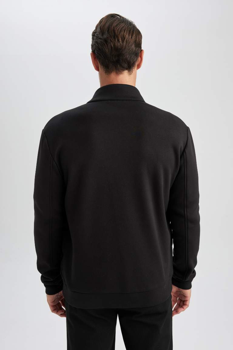 Slim Fit Mont Dar Kesim Dik Yaka Fermuarlı Çift Cepli