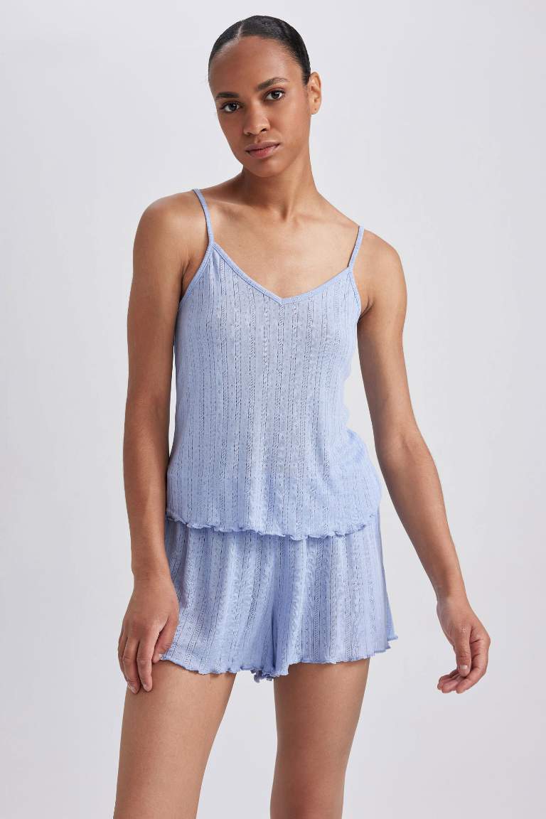 Fall in Love Pijama Takım Pamuklu Askılı Üst Beli Lastikli Şort Alt