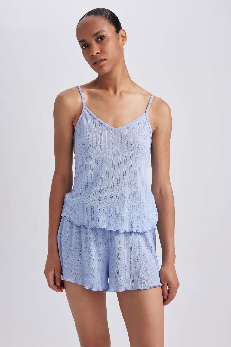 Fall in Love Pijama Takım Pamuklu Askılı Üst Beli Lastikli Şort Alt