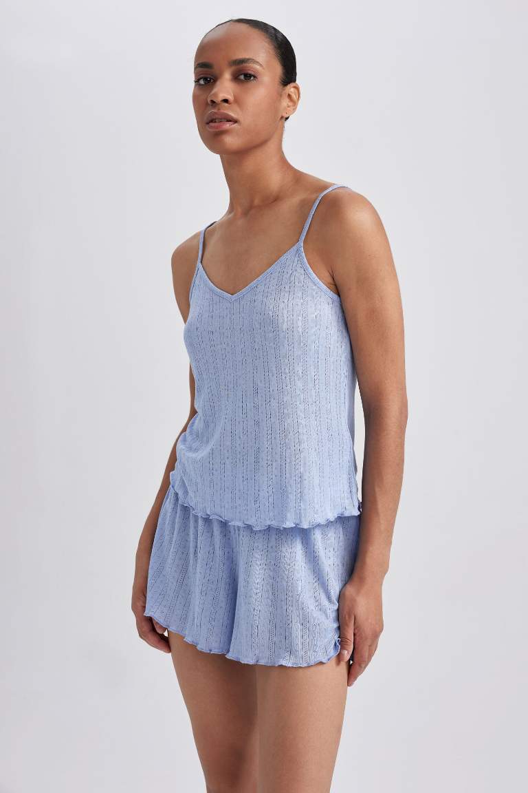 Fall in Love Pijama Takım Pamuklu Askılı Üst Beli Lastikli Şort Alt