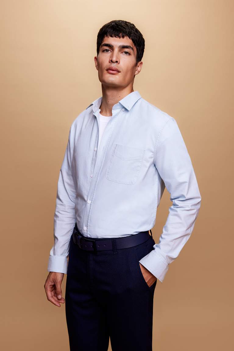 Regular Fit Polo Collar Oxford Basic  Shirt