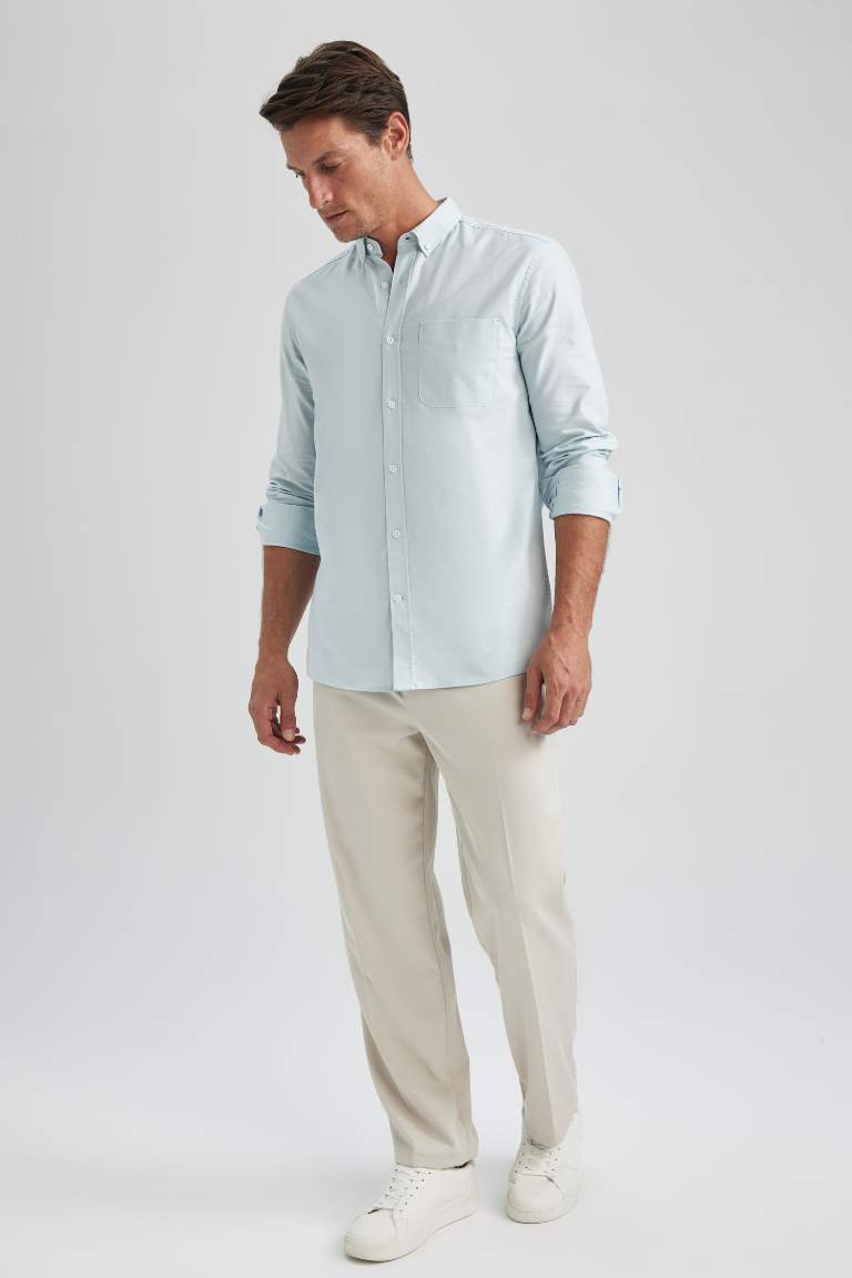 Regular Fit Polo Collar Oxford Basic  Shirt