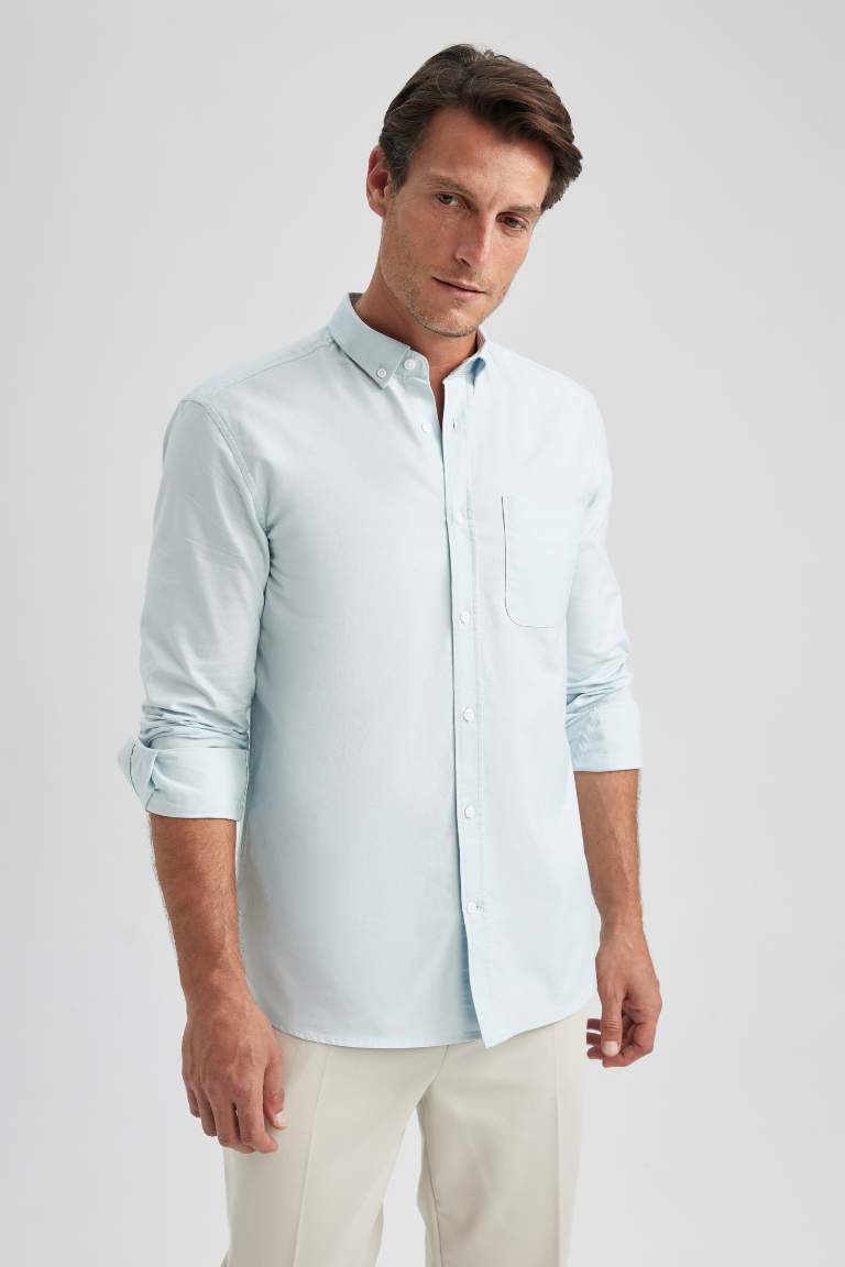 Regular Fit Polo Collar Oxford Basic  Shirt