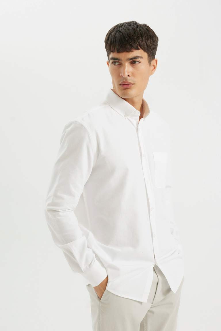 Regular Fit Polo Collar Oxford Long Sleeve Shirt