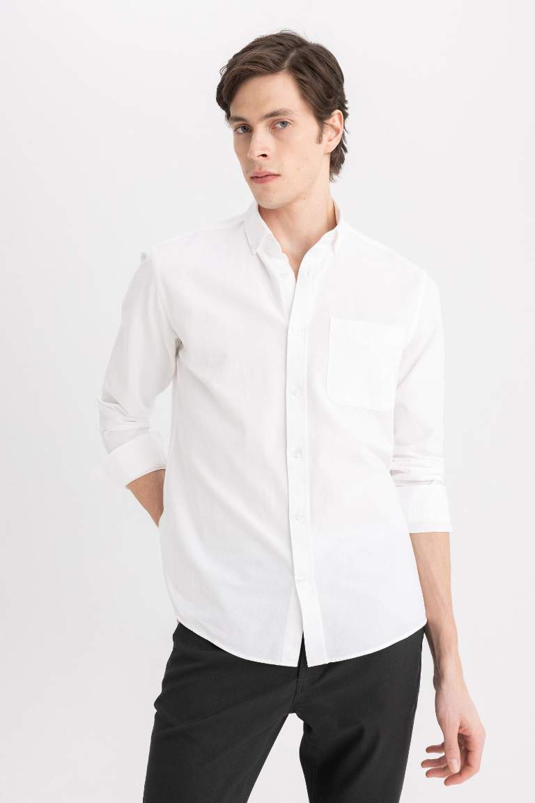 Regular Fit Polo Collar Oxford Long Sleeve Shirt