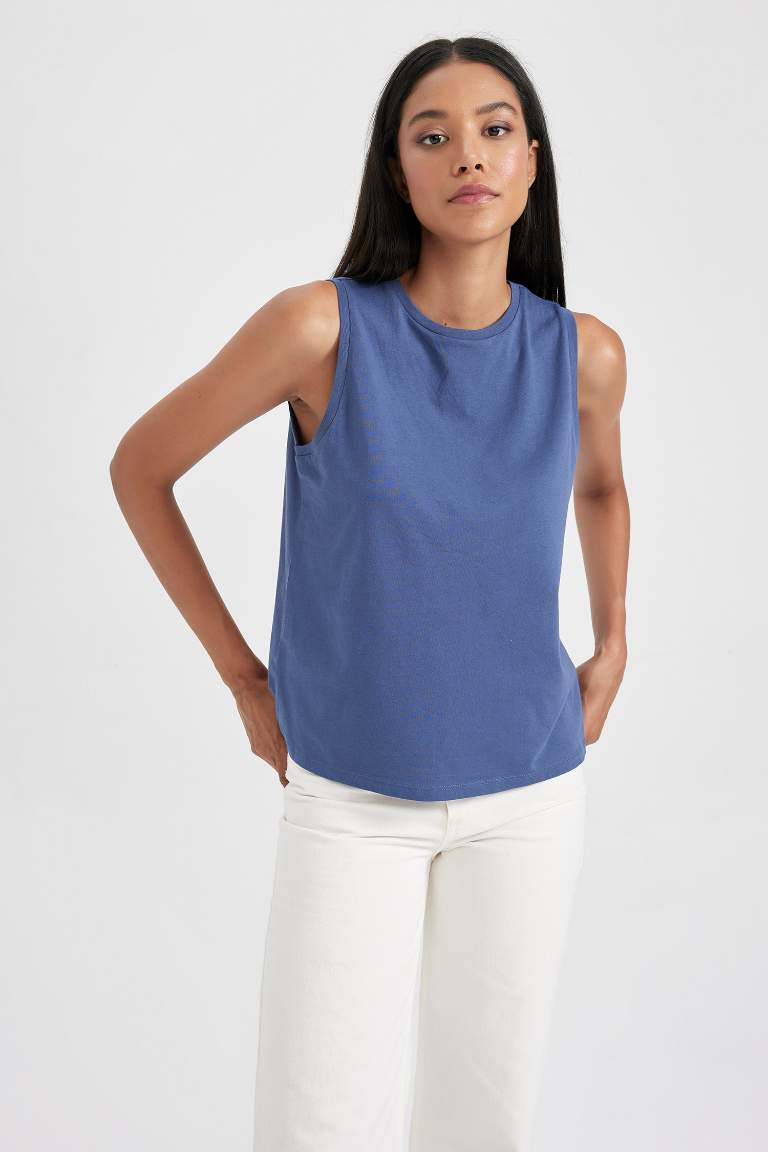 Regular Fit Crew Neck Combed Tank Top