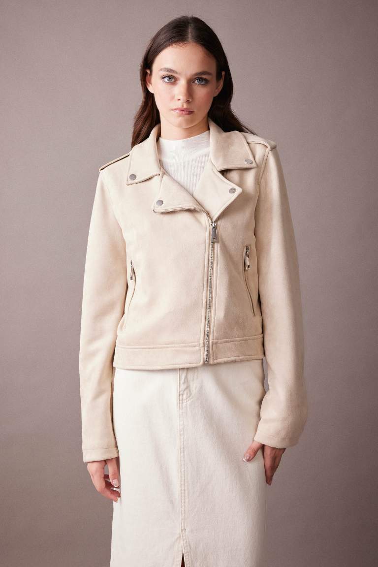 Regular Fit Suede Faux Leather Jacket