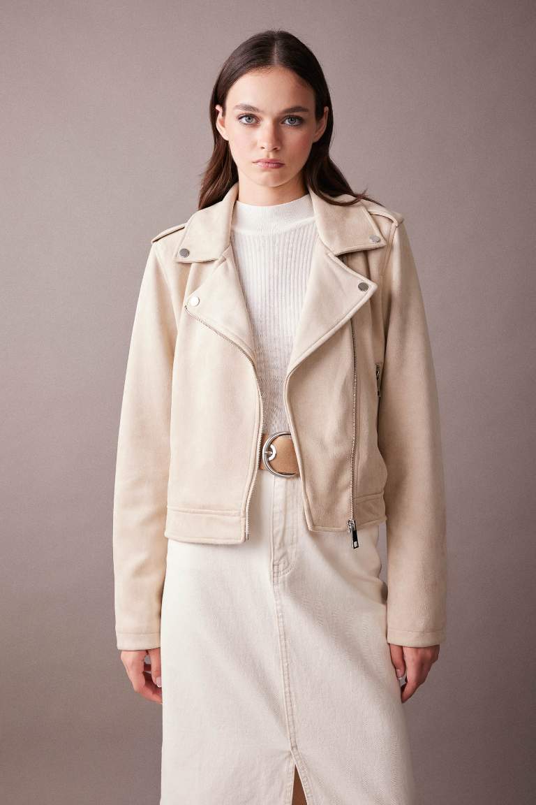 Regular Fit Suede Faux Leather Jacket