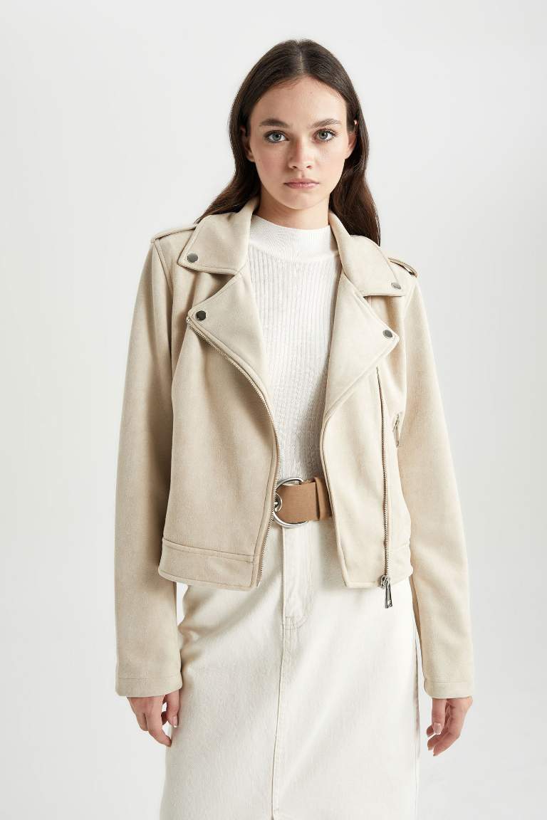 Regular Fit Suede Faux Leather Jacket