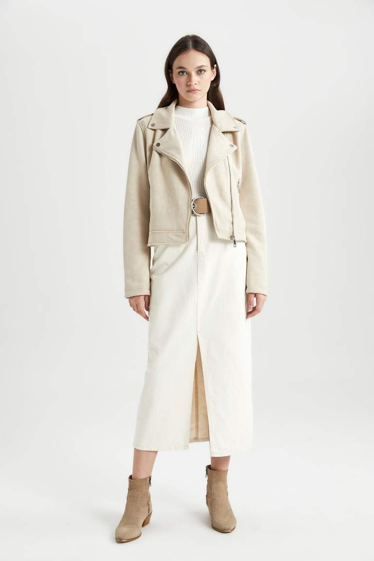 Regular Fit Suede Faux Leather Jacket