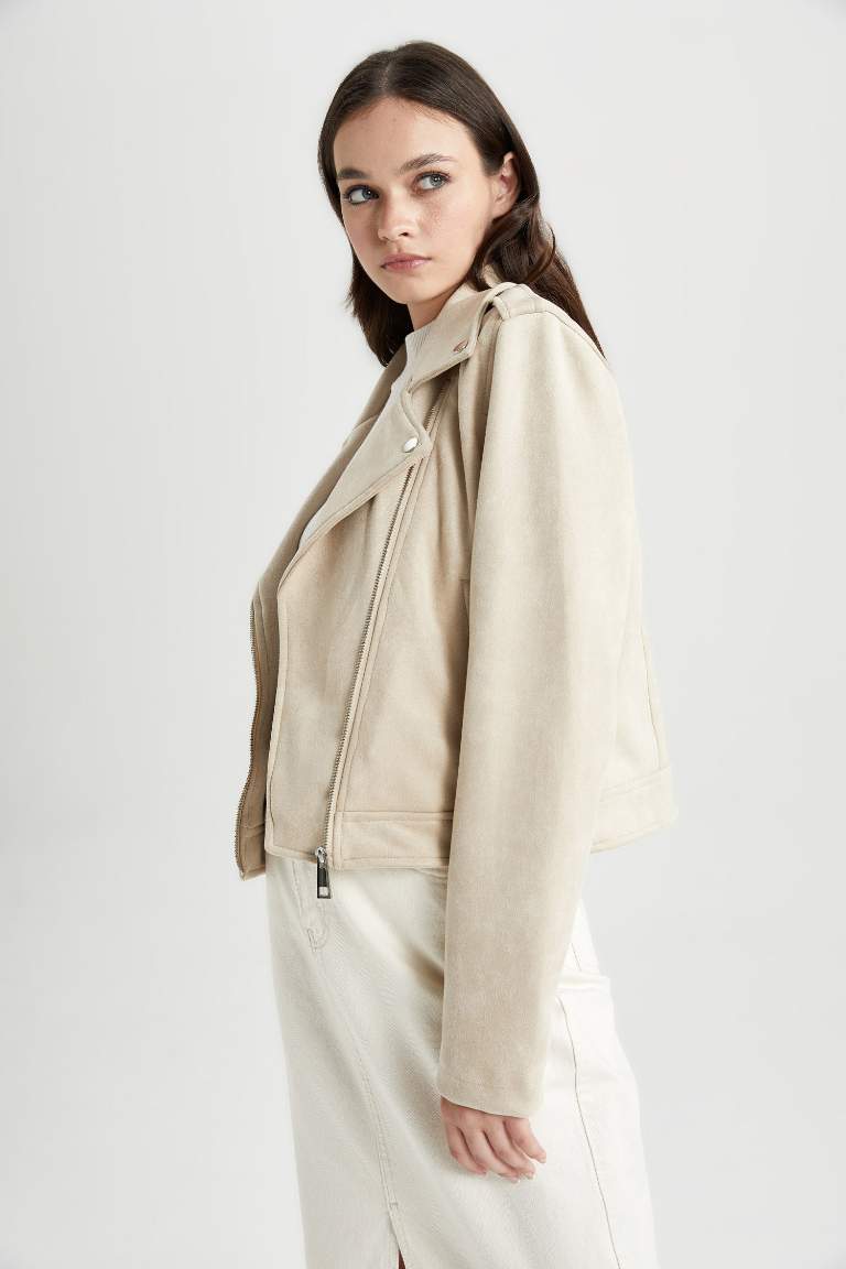 Regular Fit Suede Faux Leather Jacket