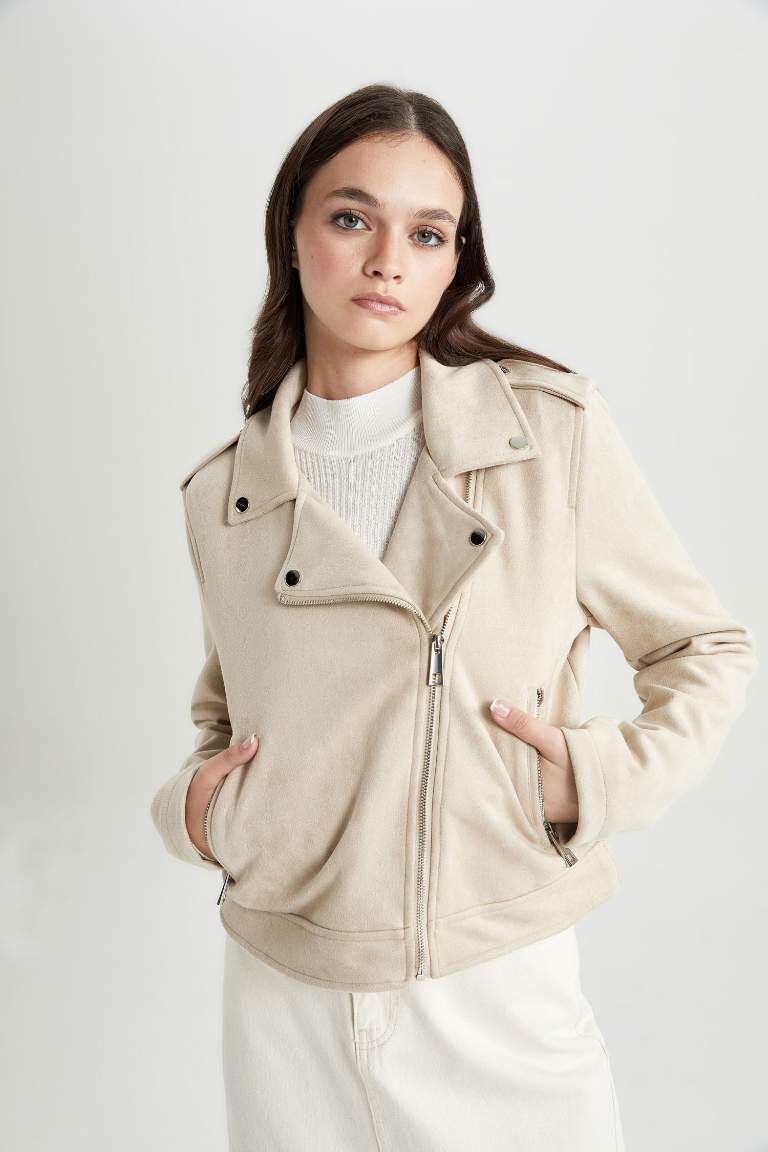 Regular Fit Suede Faux Leather Jacket