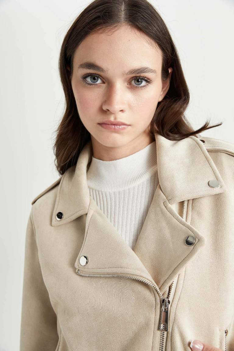 Regular Fit Suede Faux Leather Jacket