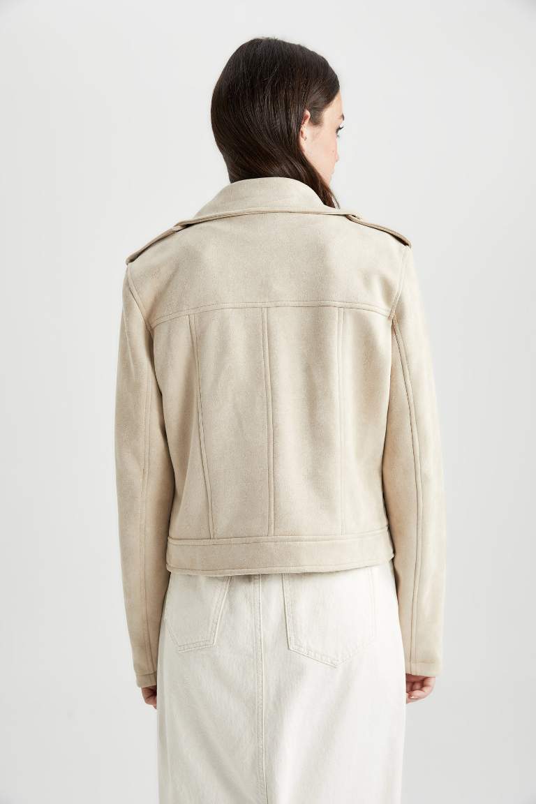 Regular Fit Suede Faux Leather Jacket