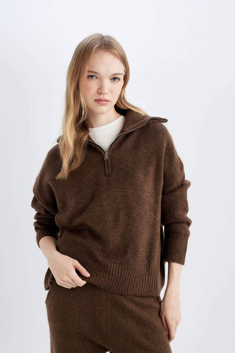 Oversize Fit Polo Collar Knitwear Pullover