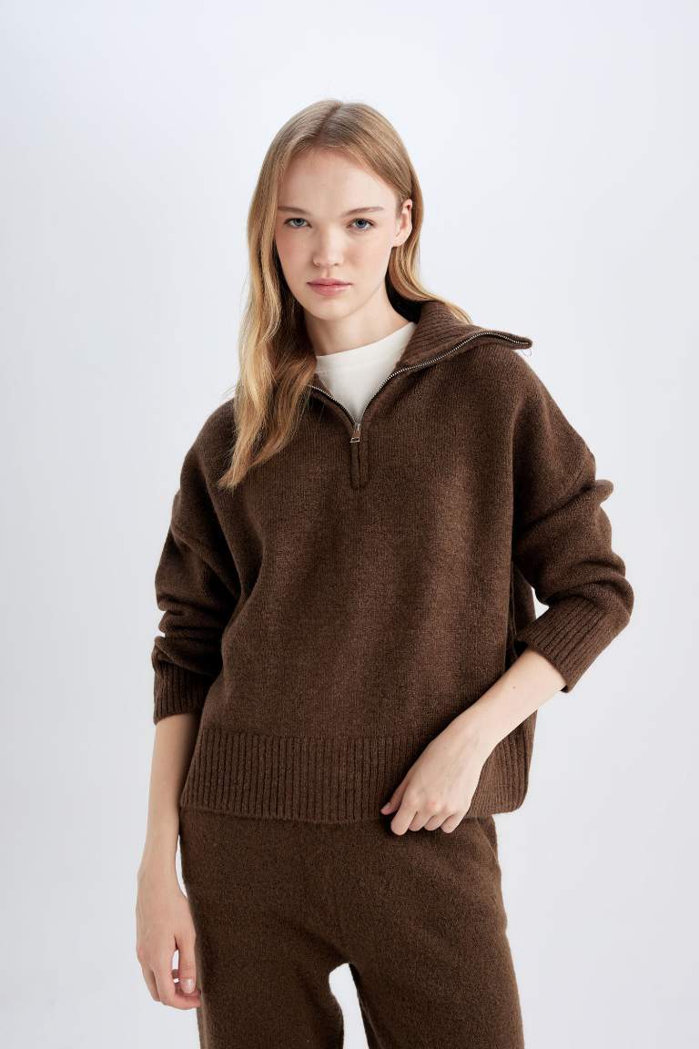 Oversize Fit Polo Collar Knitwear Pullover