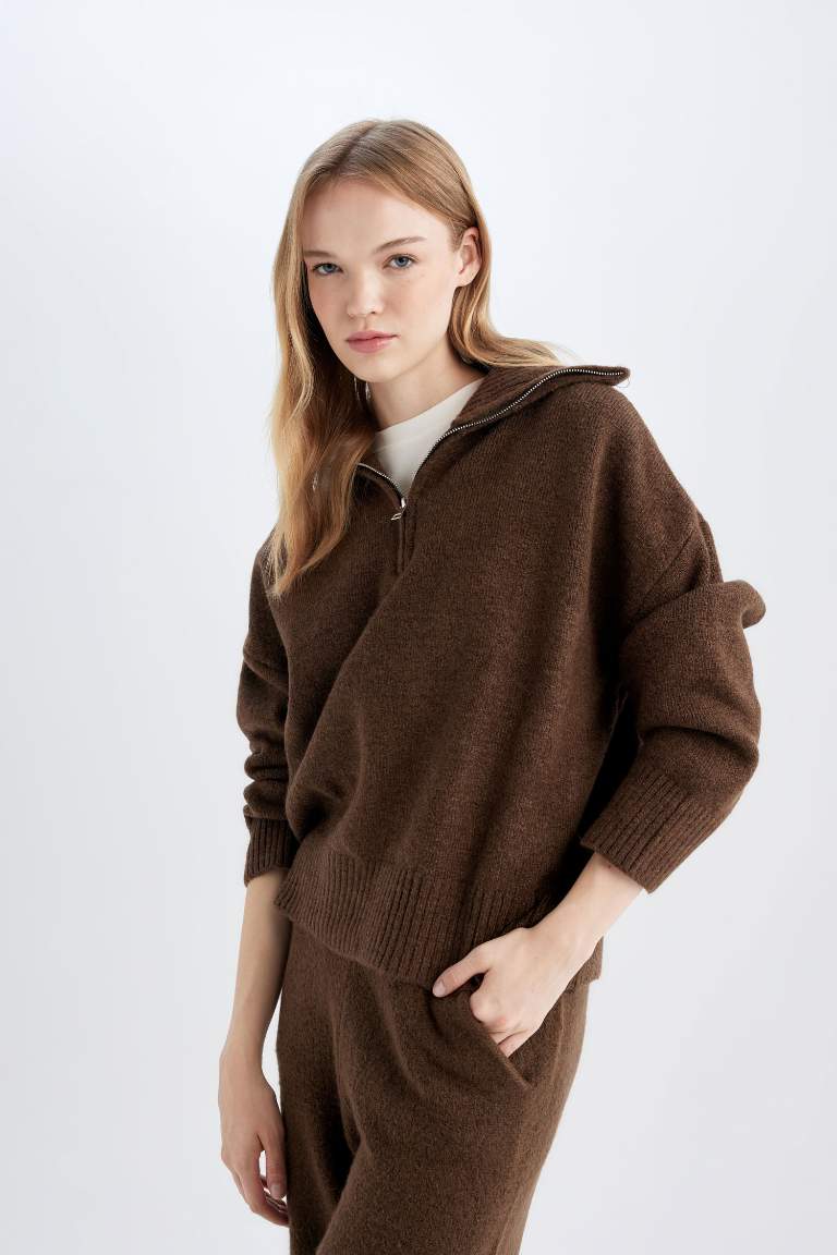 Oversize Fit Polo Collar Knitwear Pullover