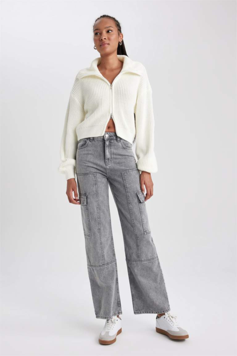 Grey WOMAN Long Cotton Jeans 2891627 DeFacto