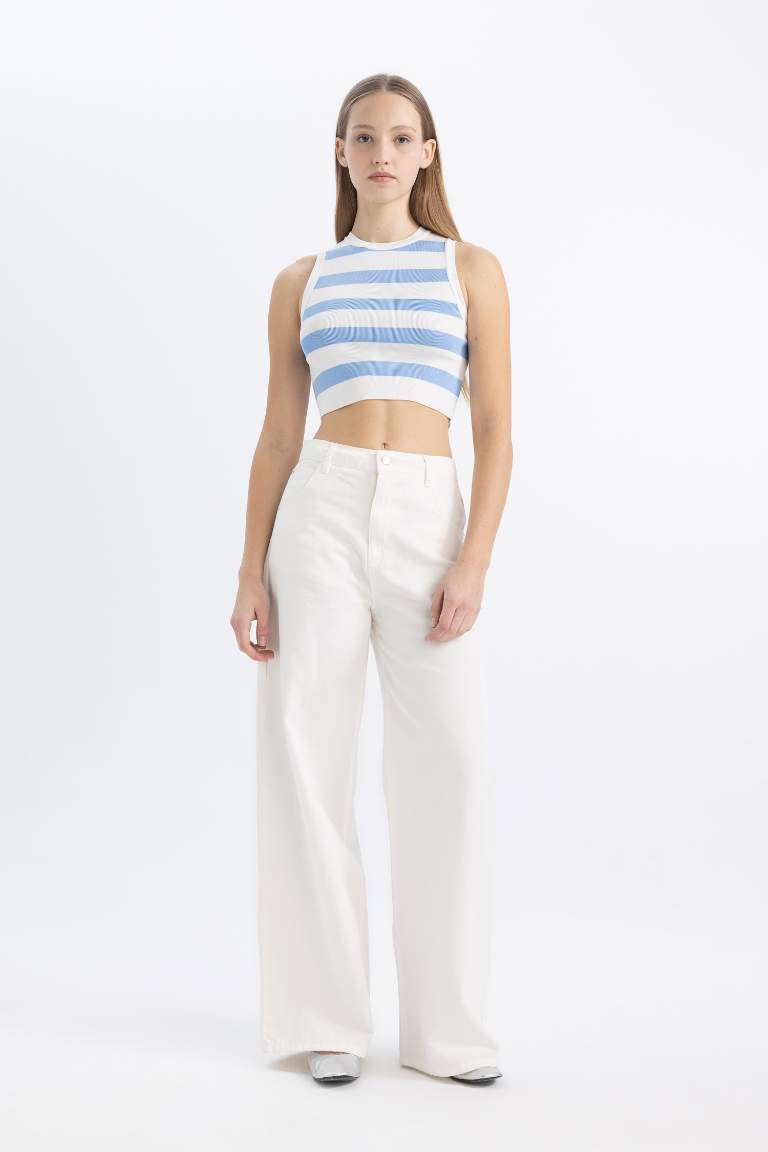 Slim Fit Crew Neck Striped Crop Top