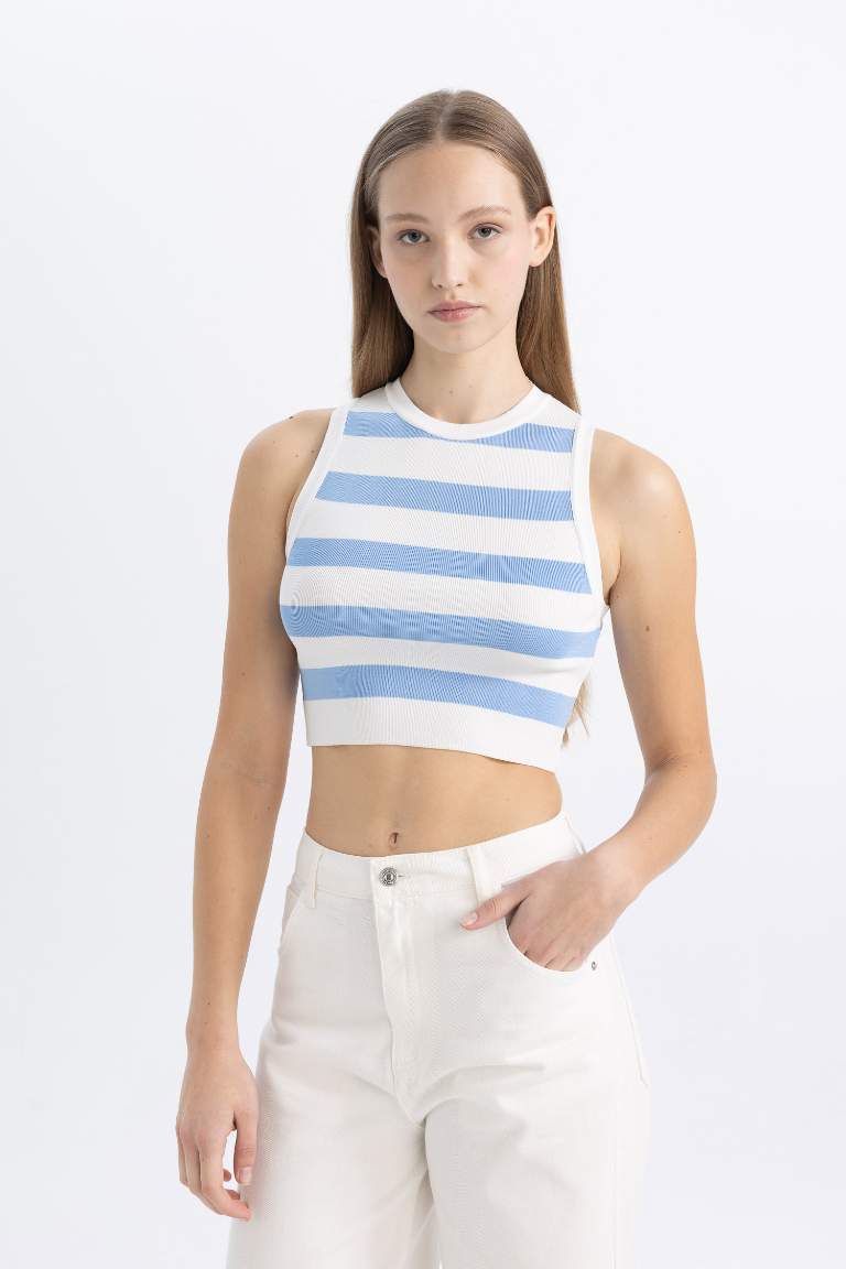 Slim Fit Crew Neck Striped Crop Top