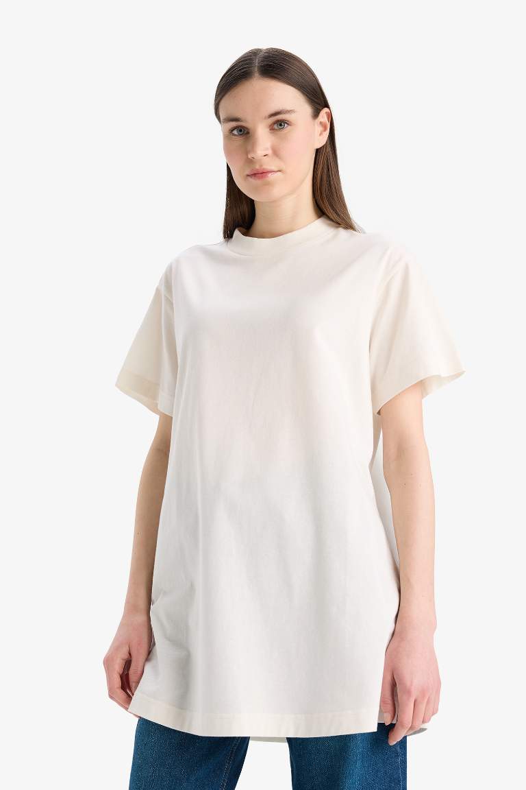 Regular Fit Crew Neck Short Sleeve Cotton Tunic