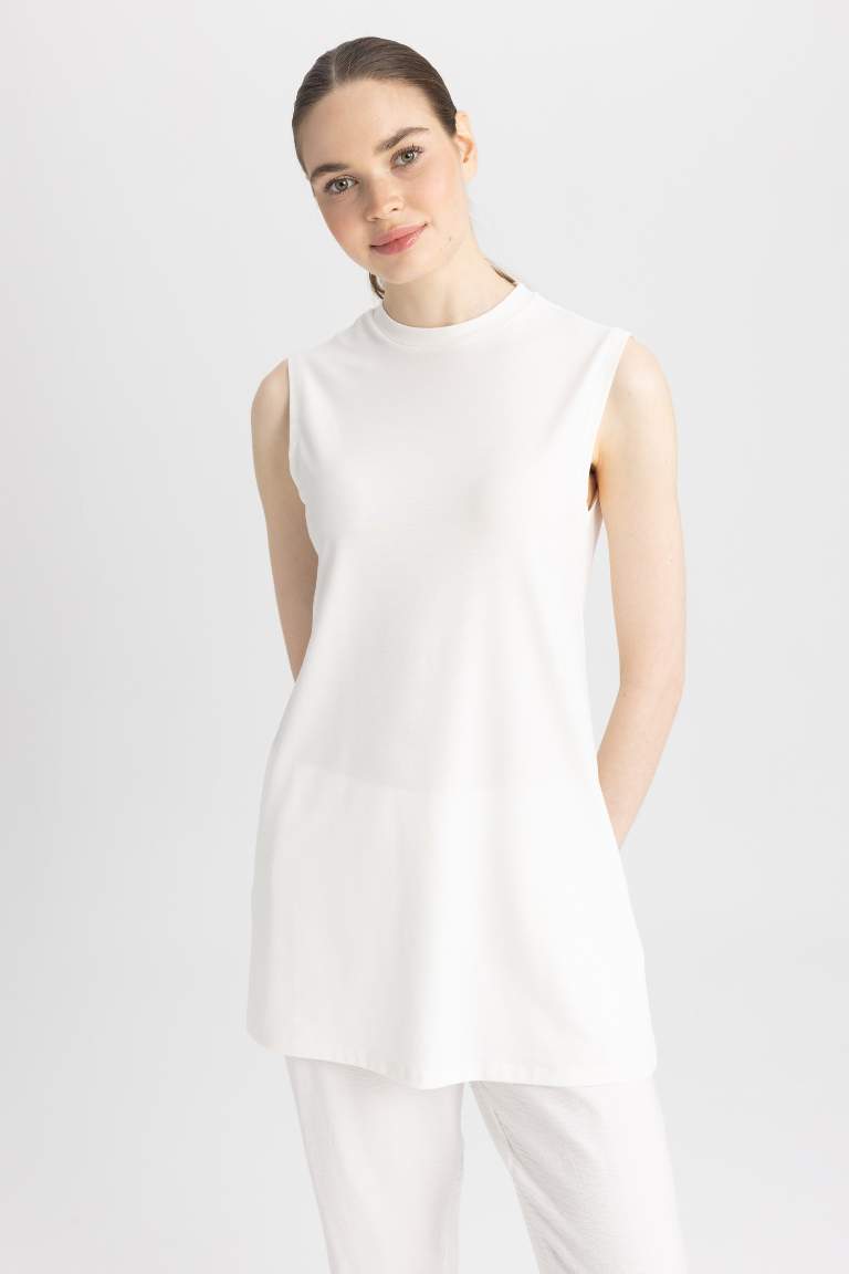 Regular Fit Bisiklet Yaka Kolsuz Basic Düz Tunik