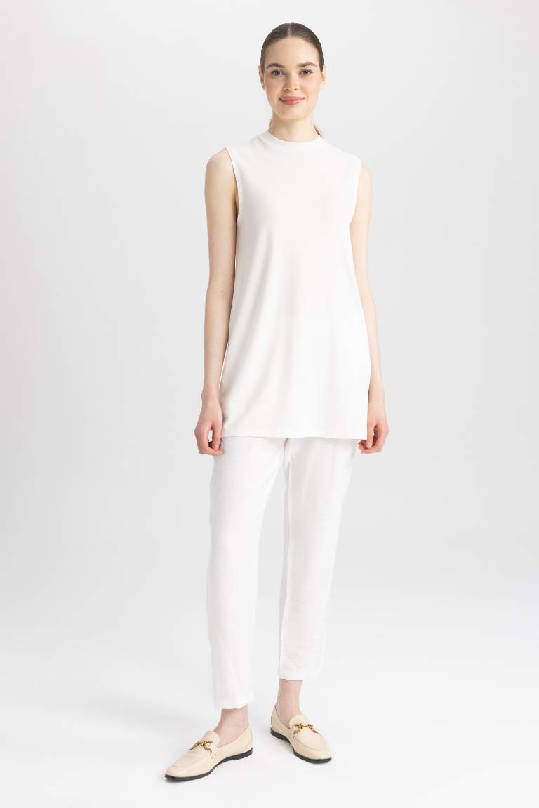 Regular Fit Bisiklet Yaka Kolsuz Basic Düz Tunik