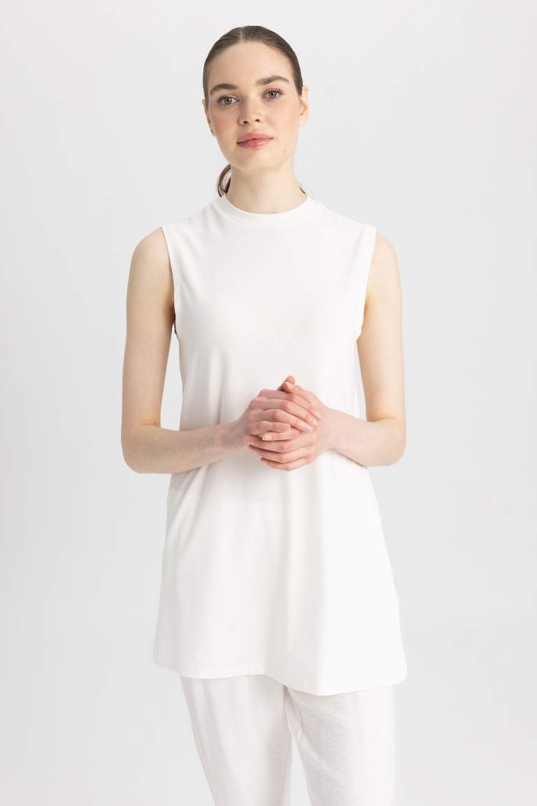Regular Fit Bisiklet Yaka Kolsuz Basic Düz Tunik