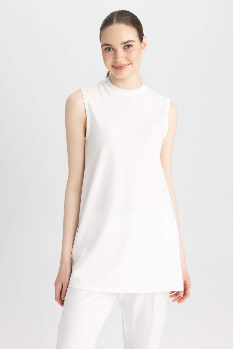 Regular Fit Bisiklet Yaka Kolsuz Basic Düz Tunik