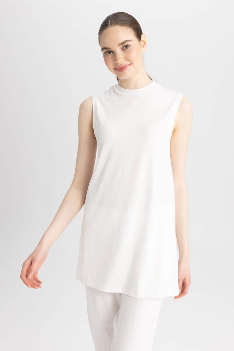 Regular Fit Bisiklet Yaka Kolsuz Basic Düz Tunik