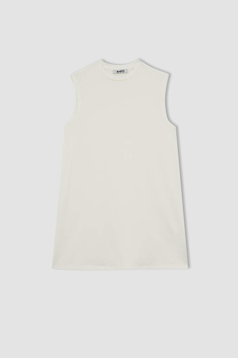 Regular Fit Bisiklet Yaka Kolsuz Basic Düz Tunik