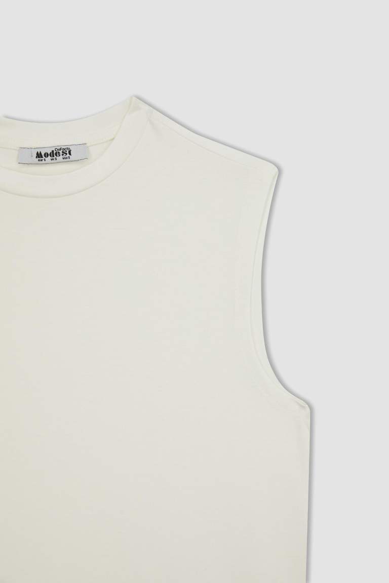 Regular Fit Bisiklet Yaka Kolsuz Basic Düz Tunik