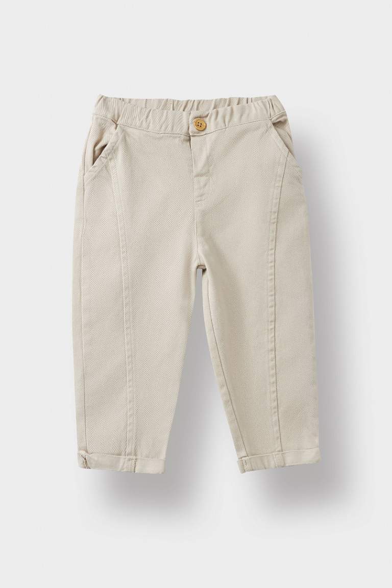 Erkek Bebek Beli Lastikli Düz Paça Gabardin Pantolon
