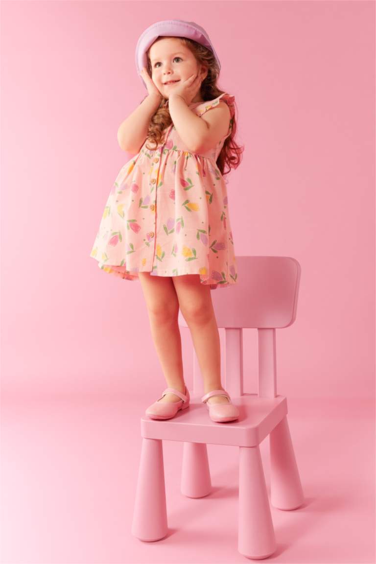 Pink BABY GIRL Baby Girl Floral Sleeveless Linen Look Dress 2829757
