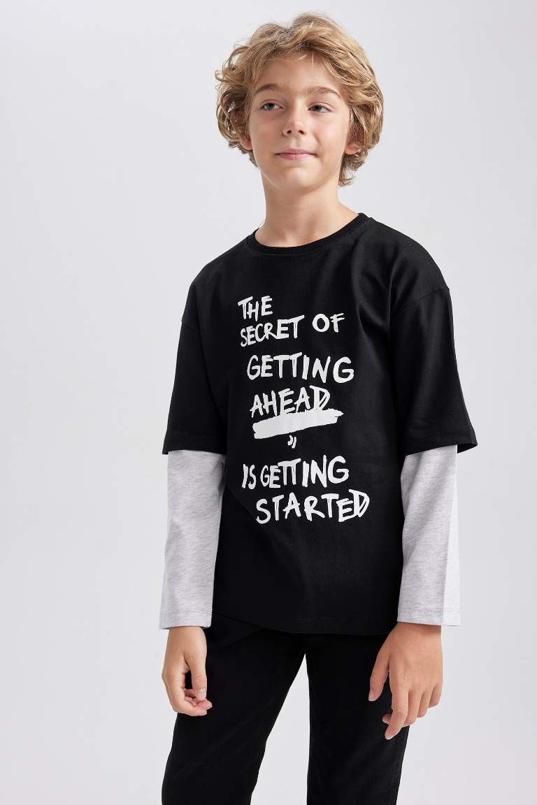 Boy Oversize Fit Crew Neck Long Sleeve T-Shirt